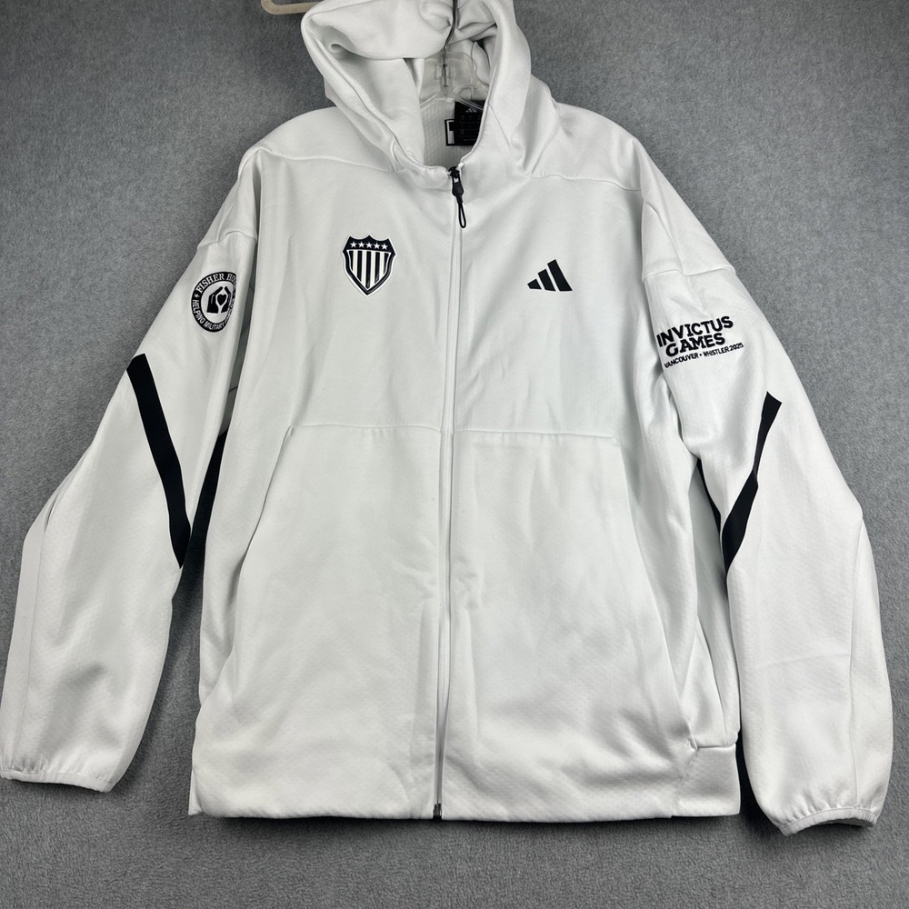 Adidas ZNE Jacket Men L White Invictus Games USA Team Issue Full Zip Hoodie Rare